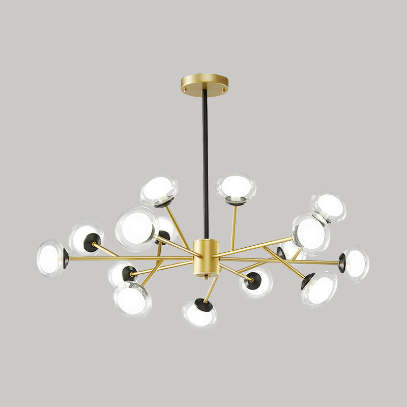 Postmodern Black/Gold Bough Ceiling Chandelier With Milky Glass Shades - 6/15/18 Head Metal Hanging