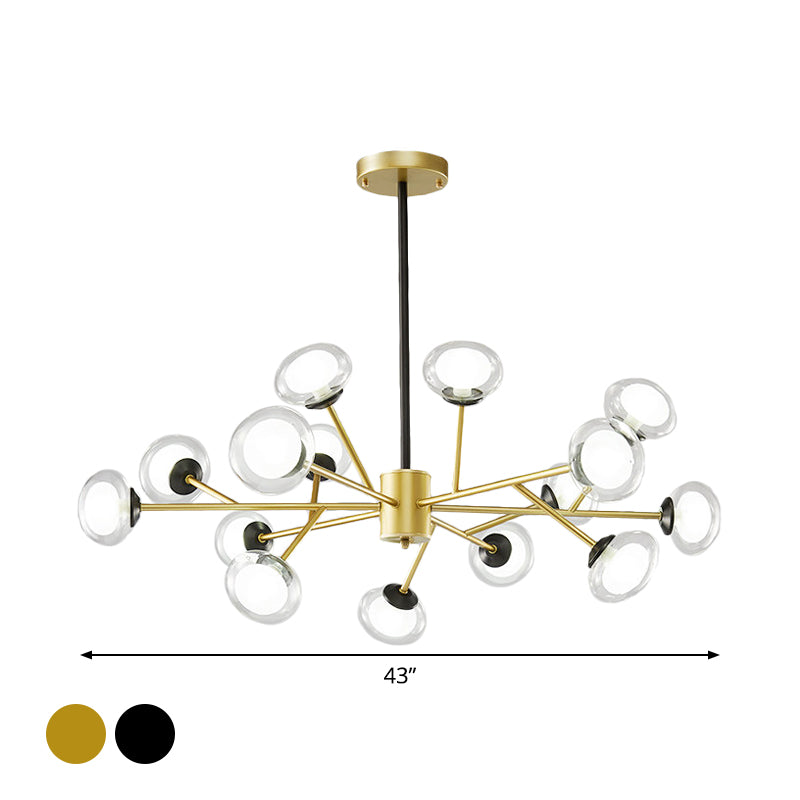 Postmodern Black/Gold Bough Ceiling Chandelier With Milky Glass Shades - 6/15/18 Head Metal Hanging