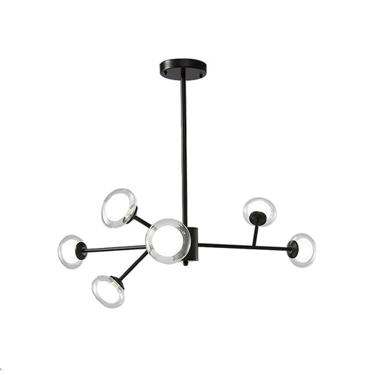 Black/Gold Bough Ceiling Chandelier - Postmodern Metal Hanging Light Kit with Milky Glass Shade (6/15/18 Heads)