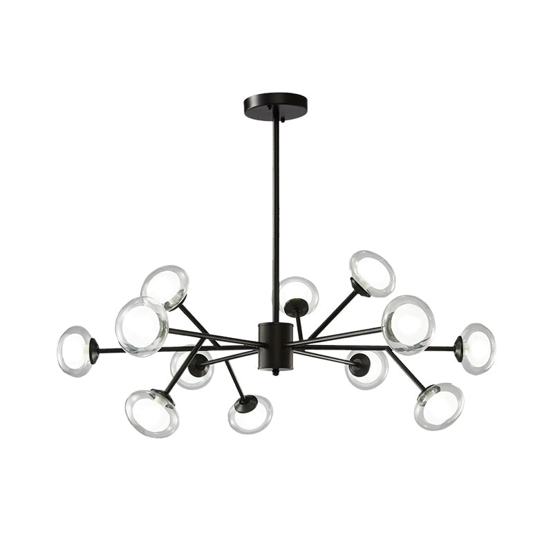 Postmodern Black/Gold Bough Ceiling Chandelier With Milky Glass Shades - 6/15/18 Head Metal Hanging