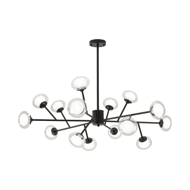 Black/Gold Bough Ceiling Chandelier - Postmodern Metal Hanging Light Kit with Milky Glass Shade (6/15/18 Heads)