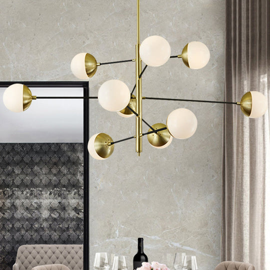 Modern 5-Tier Ivory Ball Glass Chandelier - Gold 10-Light Pendant Light for Dining Room