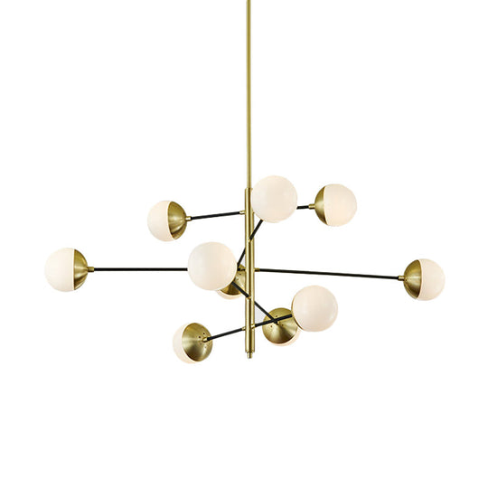 Modern 10-Light Gold Chandelier With Ivory Ball Glass 5 Tiers - Dining Room Pendant Light