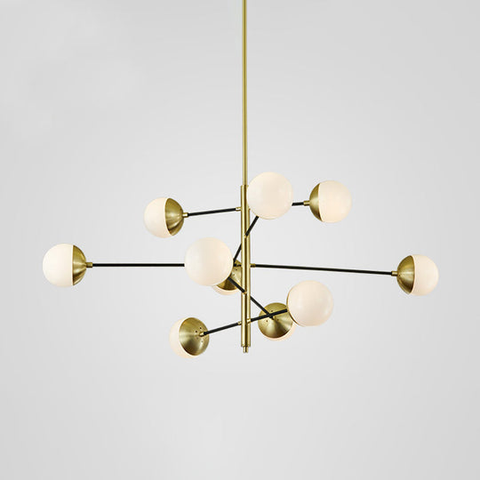 Modern 10-Light Gold Chandelier With Ivory Ball Glass 5 Tiers - Dining Room Pendant Light