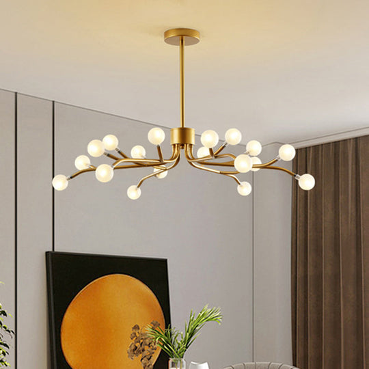 Postmodern Frosted Glass 18-Head Chandelier Lamp Pendant for Dining Room in Black/Gold