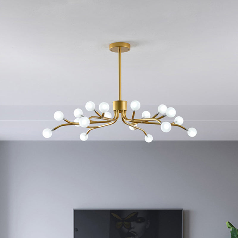 Postmodern Dining Room Chandelier Lamp: Frosted White Ball Glass 18 Heads Black/Gold Finish