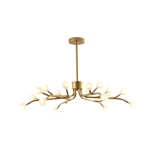 Postmodern Dining Room Chandelier Lamp: Frosted White Ball Glass 18 Heads Black/Gold Finish