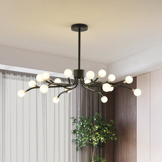 Postmodern Frosted Glass 18-Head Chandelier Lamp Pendant for Dining Room in Black/Gold