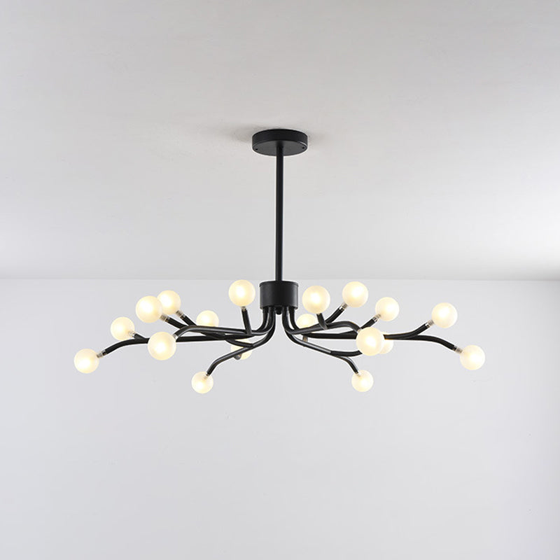 Postmodern Frosted Glass 18-Head Chandelier Lamp Pendant for Dining Room in Black/Gold