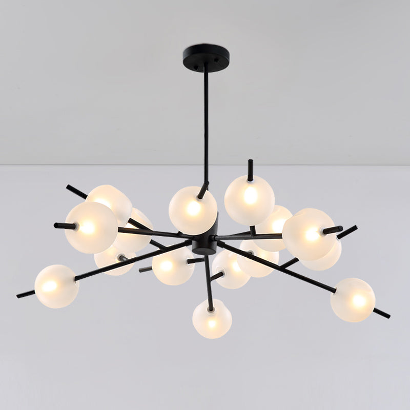 Contemporary Metal Pendant Lamp With 15 Bulbs And Frosted Glass Shade Insert - Black/Gold