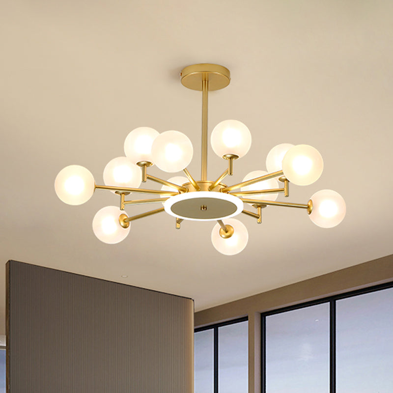 Contemporary Black/Gold Starburst Chandelier - Opal Frosted/Clear Glass Suspension Lighting for Living Room