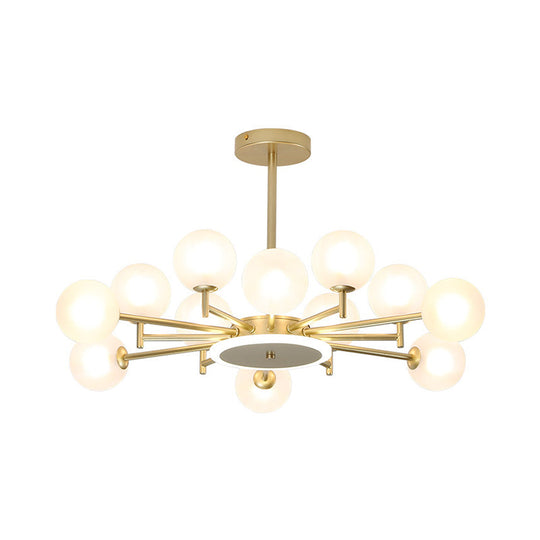 Contemporary Black/Gold Starburst Chandelier | Opal Frosted/Clear Glass Suspension Lighting For