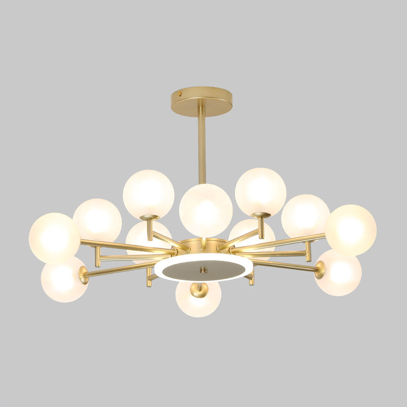 Contemporary Black/Gold Starburst Chandelier | Opal Frosted/Clear Glass Suspension Lighting For