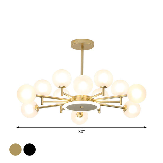 Contemporary Black/Gold Starburst Chandelier - Opal Frosted/Clear Glass Suspension Lighting for Living Room