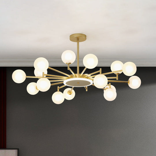 Contemporary Black/Gold Starburst Chandelier - Opal Frosted/Clear Glass Suspension Lighting for Living Room