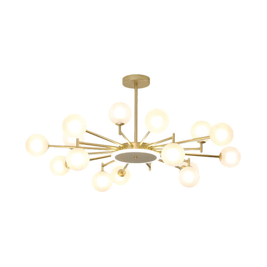 Contemporary Black/Gold Starburst Chandelier - Opal Frosted/Clear Glass Suspension Lighting for Living Room