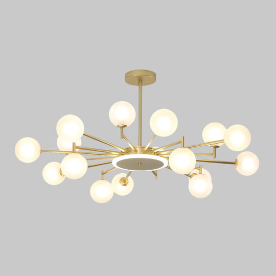 Contemporary Black/Gold Starburst Chandelier - Opal Frosted/Clear Glass Suspension Lighting for Living Room