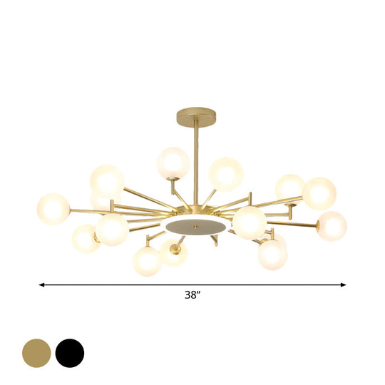 Contemporary Black/Gold Starburst Chandelier - Opal Frosted/Clear Glass Suspension Lighting for Living Room