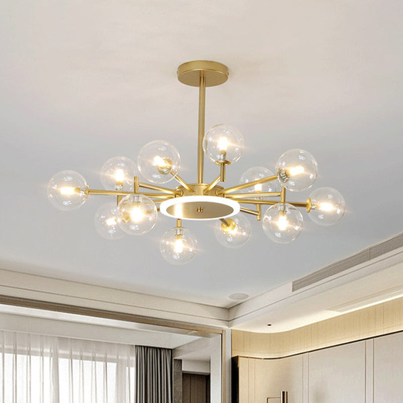 Contemporary Black/Gold Starburst Chandelier - Opal Frosted/Clear Glass Suspension Lighting for Living Room