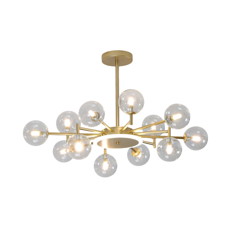 Contemporary Black/Gold Starburst Chandelier - Opal Frosted/Clear Glass Suspension Lighting for Living Room