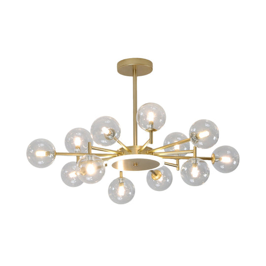 Contemporary Black/Gold Starburst Chandelier | Opal Frosted/Clear Glass Suspension Lighting For