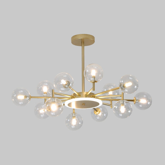 Contemporary Black/Gold Starburst Chandelier - Opal Frosted/Clear Glass Suspension Lighting for Living Room