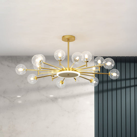 Contemporary Black/Gold Starburst Chandelier - Opal Frosted/Clear Glass Suspension Lighting for Living Room