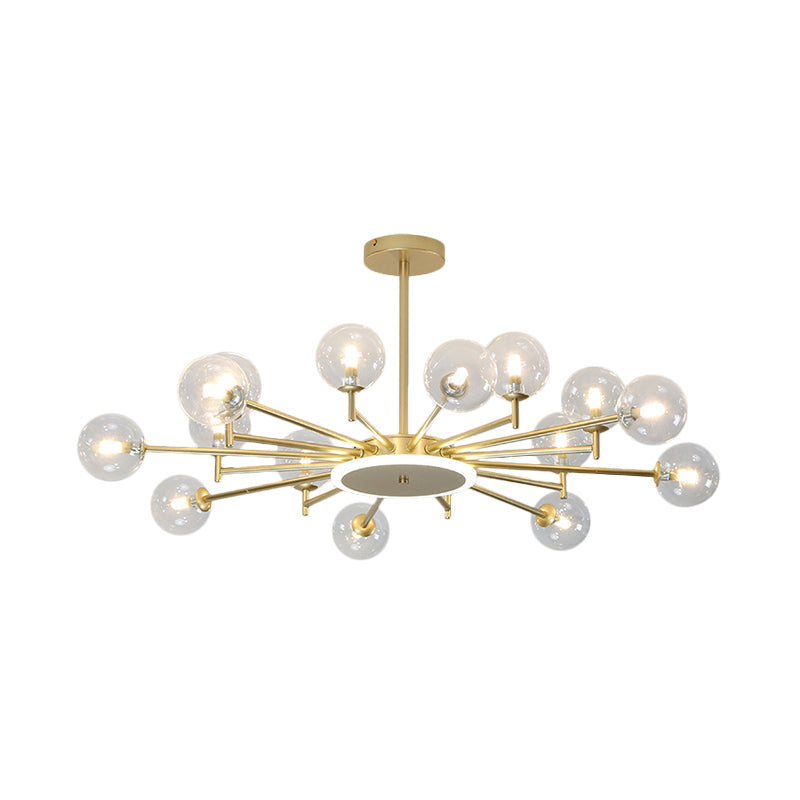 Contemporary Black/Gold Starburst Chandelier | Opal Frosted/Clear Glass Suspension Lighting For