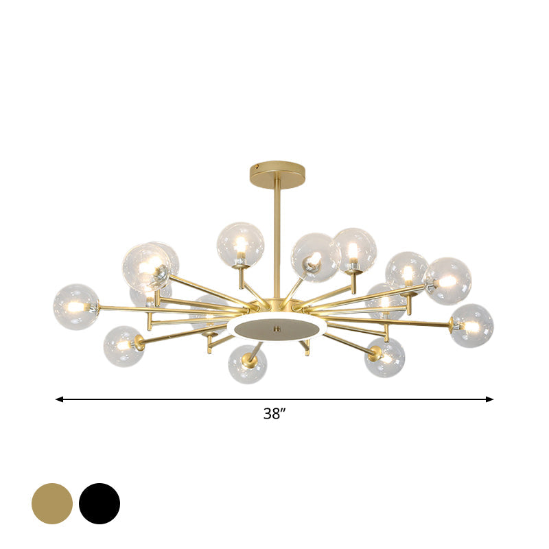 Contemporary Black/Gold Starburst Chandelier - Opal Frosted/Clear Glass Suspension Lighting for Living Room