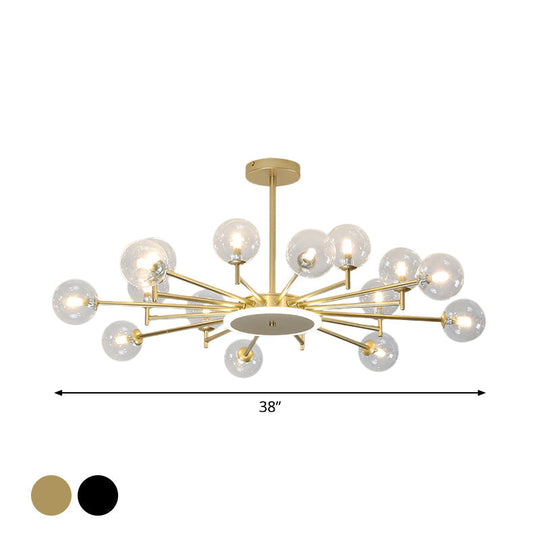 Contemporary Black/Gold Starburst Chandelier | Opal Frosted/Clear Glass Suspension Lighting For