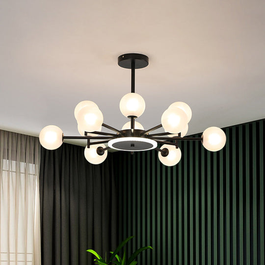 Contemporary Black/Gold Starburst Chandelier - Opal Frosted/Clear Glass Suspension Lighting for Living Room