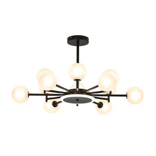 Contemporary Black/Gold Starburst Chandelier - Opal Frosted/Clear Glass Suspension Lighting for Living Room