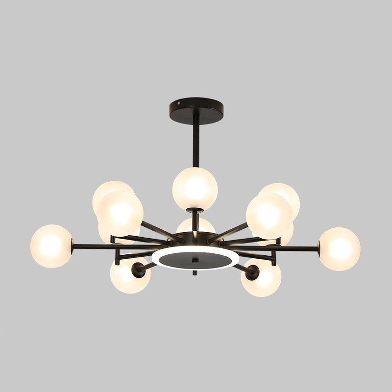 Contemporary Black/Gold Starburst Chandelier - Opal Frosted/Clear Glass Suspension Lighting for Living Room