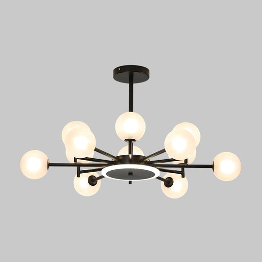 Contemporary Black/Gold Starburst Chandelier - Opal Frosted/Clear Glass Suspension Lighting for Living Room