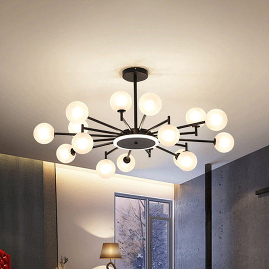 Contemporary Black/Gold Starburst Chandelier - Opal Frosted/Clear Glass Suspension Lighting for Living Room