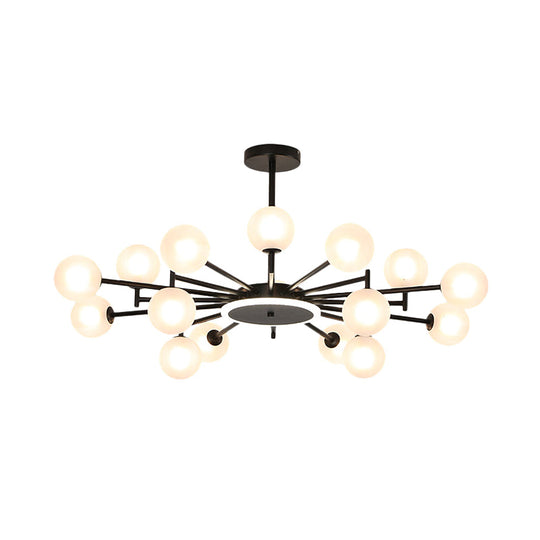 Contemporary Black/Gold Starburst Chandelier - Opal Frosted/Clear Glass Suspension Lighting for Living Room