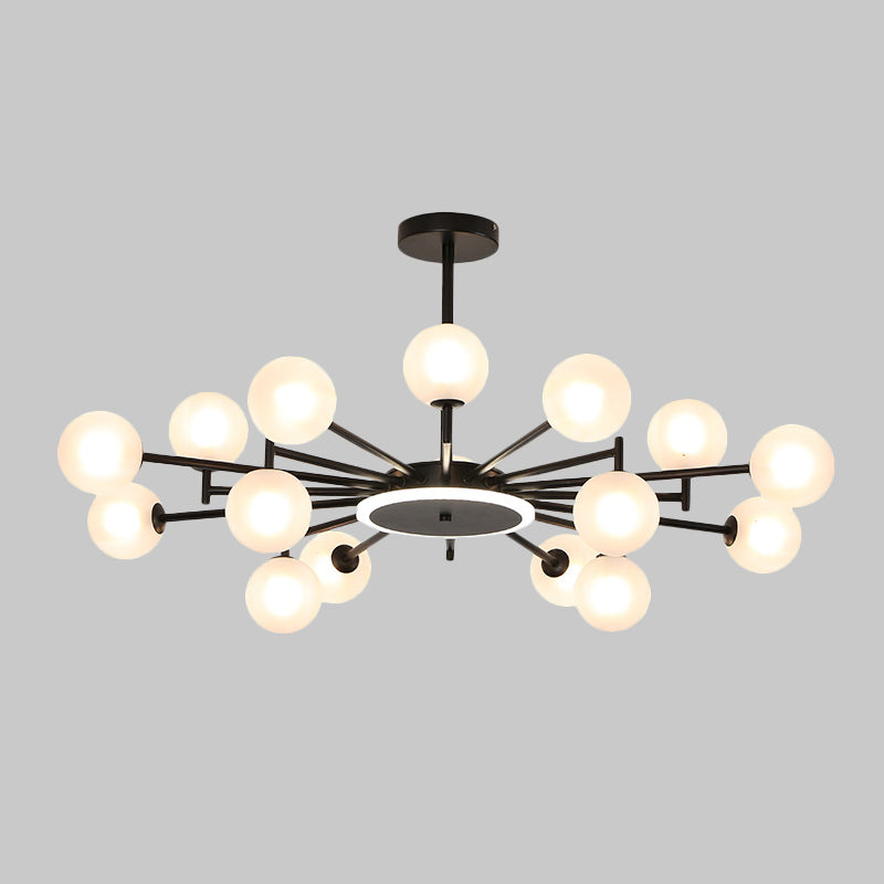 Contemporary Black/Gold Starburst Chandelier - Opal Frosted/Clear Glass Suspension Lighting for Living Room