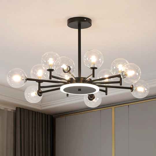 Contemporary Black/Gold Starburst Chandelier - Opal Frosted/Clear Glass Suspension Lighting for Living Room