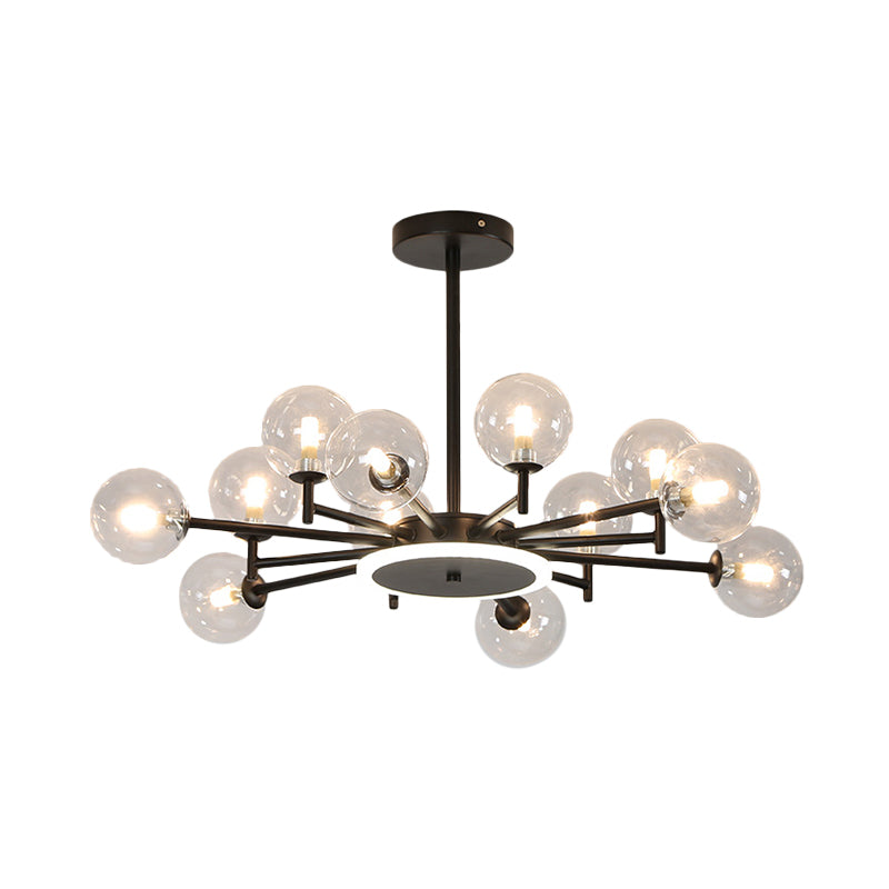 Contemporary Black/Gold Starburst Chandelier - Opal Frosted/Clear Glass Suspension Lighting for Living Room