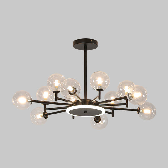 Contemporary Black/Gold Starburst Chandelier - Opal Frosted/Clear Glass Suspension Lighting for Living Room