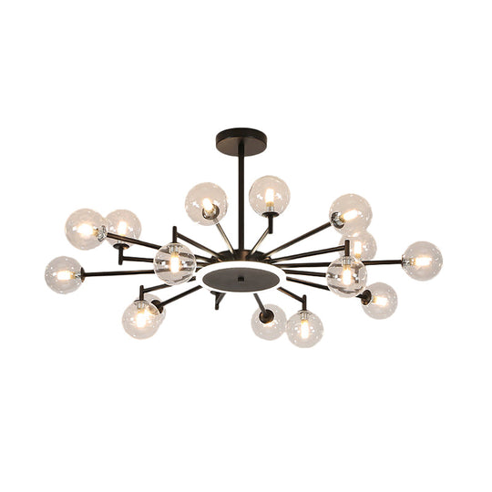 Contemporary Black/Gold Starburst Chandelier - Opal Frosted/Clear Glass Suspension Lighting for Living Room