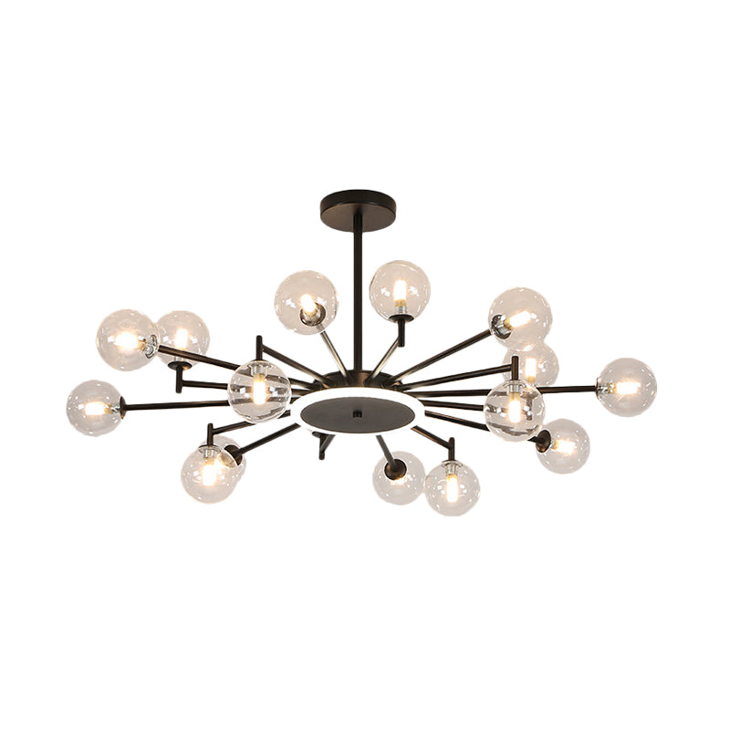 Contemporary Black/Gold Starburst Chandelier | Opal Frosted/Clear Glass Suspension Lighting For