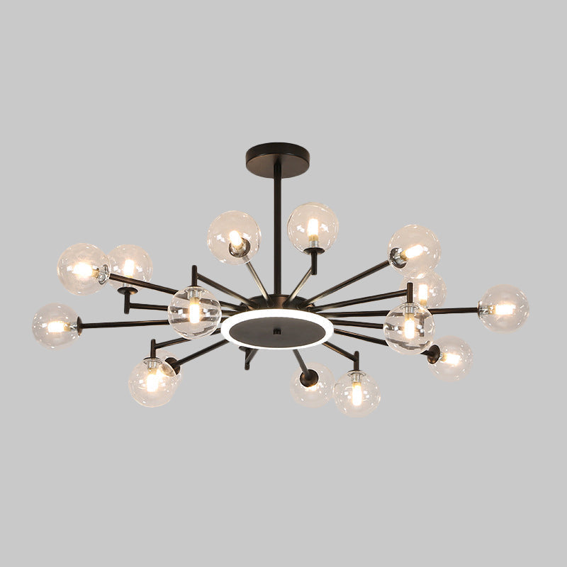 Contemporary Black/Gold Starburst Chandelier - Opal Frosted/Clear Glass Suspension Lighting for Living Room