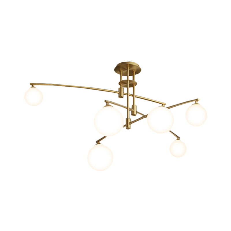 Minimalist 3-Layer Bedroom Chandelier - Metallic 6/9-Light Hanging Lamp in Black/Gold with White Glass Shades