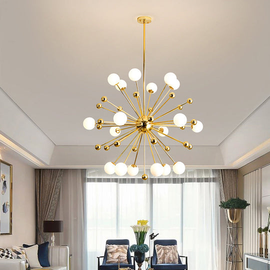 Modern Stylish Burst Ball Chandelier – Frosted White Glass Ceiling Hang Lamp (Gold, Living Room Lighting)