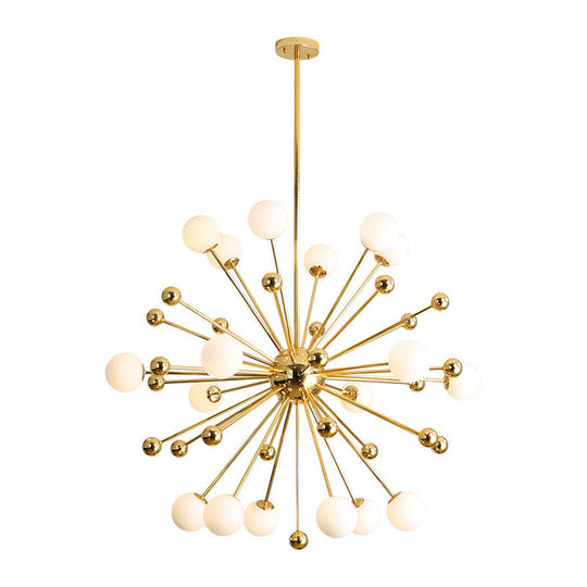 Modern Stylish Burst Ball Chandelier – Frosted White Glass Ceiling Hang Lamp (Gold, Living Room Lighting)