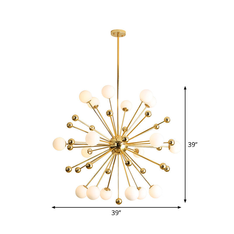 Modern Stylish Burst Ball Chandelier – Frosted White Glass Ceiling Hang Lamp (Gold, Living Room Lighting)