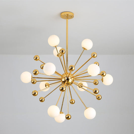 Modern Stylish Burst Ball Chandelier – Frosted White Glass Ceiling Hang Lamp (Gold, Living Room Lighting)