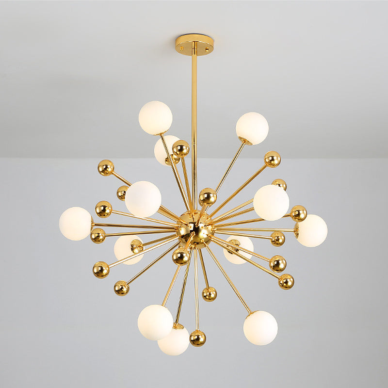 Stylish Burst Ball Chandelier With Frosted Glass - 11/12/18 Lights Gold Finish For Living Room