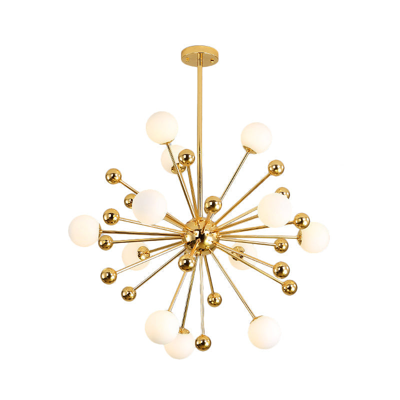 Modern Stylish Burst Ball Chandelier – Frosted White Glass Ceiling Hang Lamp (Gold, Living Room Lighting)